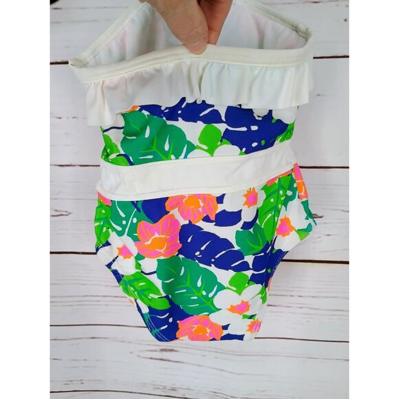 Janie & Jack Baby Girls Floral Swimsuit‎ 6-12M With Ruffles & Belted Accent - Picture 2 of 6